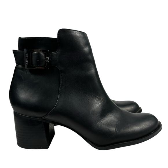 Calvin Klein Neema Heeled Leather Boot Black Womens Size 8.5 Chunky Heel Buckle - Picture 13 of 13